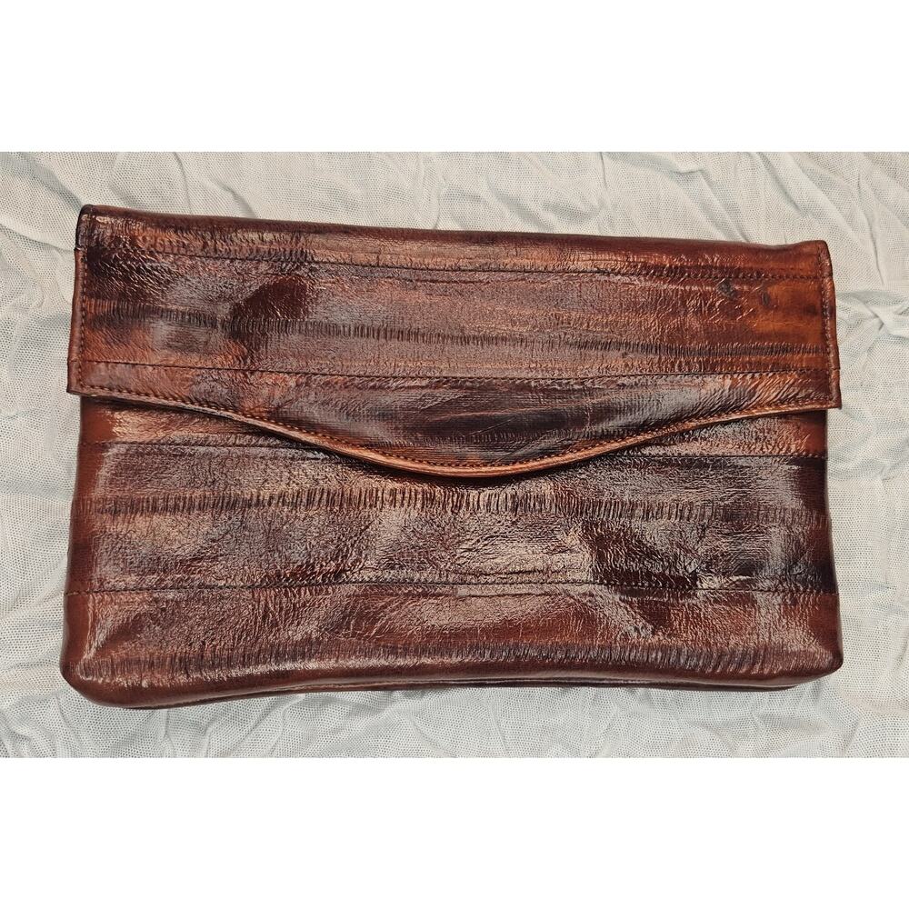 Eel Skin Genuine Leather Wallet Red Brown Elan Of California